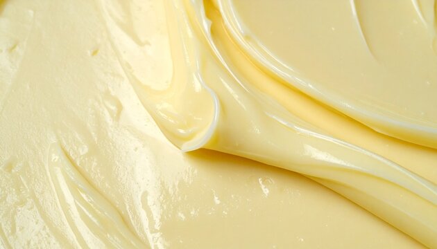 Smooth pale yellow butter texture with creamy folds and glossy highlights close up