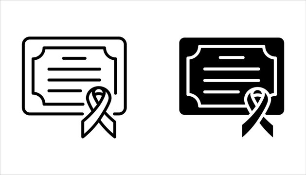 Death certificate icon set, simple illustration of official stamped document with coffin sign on white background