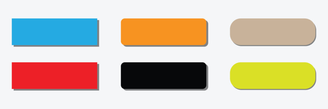 Action button web templates icon vector simple graphic flat illustration set, rectangle and rounded interface elements empty blank orange red blue green purple color minimal modern image . EPS 10 .
