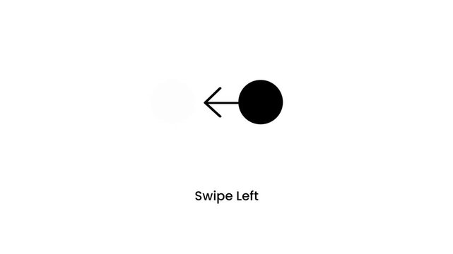 A solid dot with a leftward arrow labeled Swipe Left showing a horizontal flick gesture moving left across a touchscreen