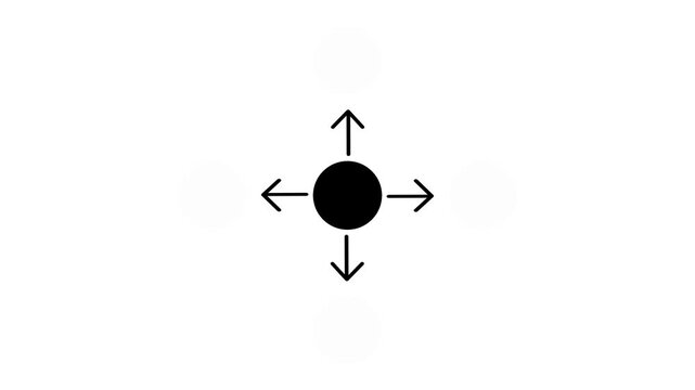 Four dots arranged in a cross pattern with outward arrows showing a four-directional spread or multi-touch expand gesture