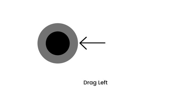 A filled dot with a leftward arrow labeled Drag Left showing a horizontal touch and drag movement gesture toward the left side