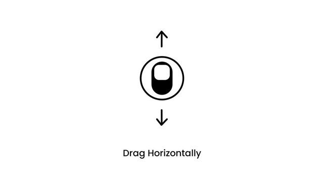 A scroll wheel or oval icon with upward and downward arrows labeled Drag Horizontally showing a vertical scroll drag gesture
