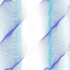 Naklejka premium Abstract digital dot pattern with flowing blue and purple particles creating dynamic wavy lines on a white background for modern technology concept and scientific data visualization