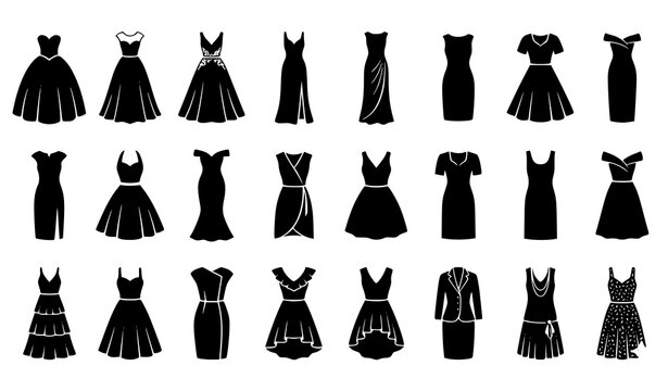 Set of elegant women's dress silhouettes for fashion design