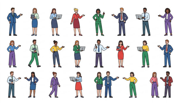 Set of diverse business professionals and office worker characters