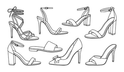 Collection of stylish women's high heel shoes and sandals sketches © Crafts Home