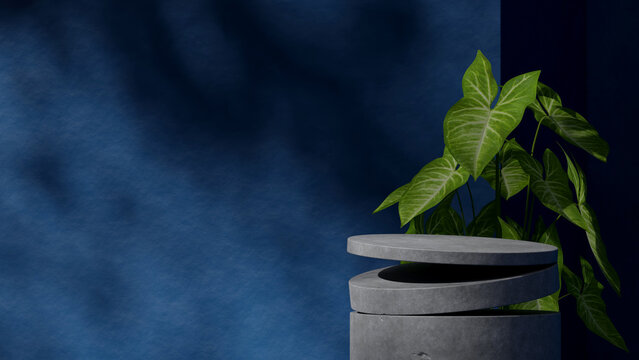 mockup space concrete texture curved cylinder in landscape minimal wall, rendering 3d