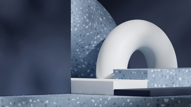 ring backdrop, 3d render image empty mockup terrazzo texture block shape in landscape