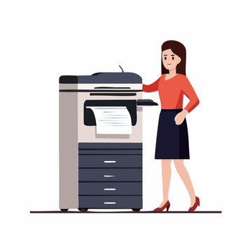 Woman using a photocopier in an office setting