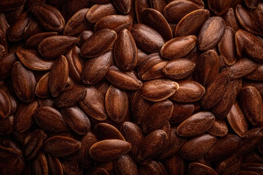 Close-up Macro Shot of Brown Flax Seeds