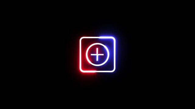 Neon glowing medical plus icon animation.