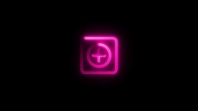 Neon glowing medical plus icon animation.