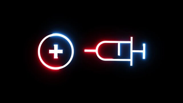 Neon glowing vaccination icon animation. Medical healthcare injection symbol.