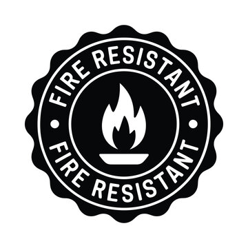 Fire resistant label icon white flame symbol in black circular badge