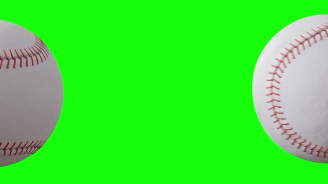 Slow Rotation Realistic Baseball Collision isolate on Green Screen. transition sport concept. 4K.