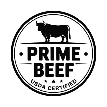 Prime beef label with bull silhouette usda certified black and white