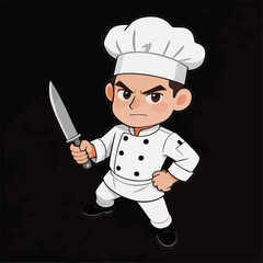 Naklejka premium Fierce Cartoon Male Chef Holding Kitchen Knife