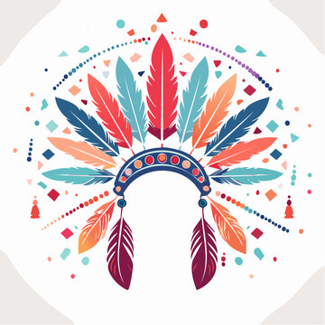Colorful Native American Headdress with Feathers and Geometric Patterns
