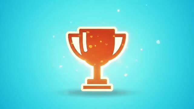 Glowing trophy icon on a light blue backdrop with sparkles