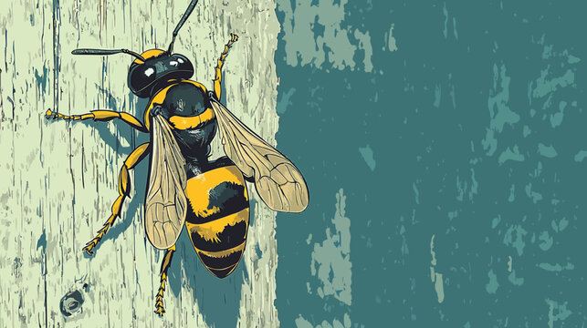 Detailed digital illustration of a bee on wooden surface with textured background