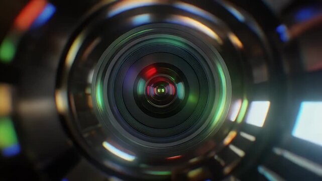 Futuristic optical lens design featuring vibrant light patterns, representing cutting-edge digital imaging and abstract technological advancements for modern visual solutions