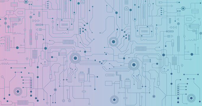 Circuit technology background with hi-tech digital data connection system and computer electronic design. Geometric background and high tech circuit board connection system