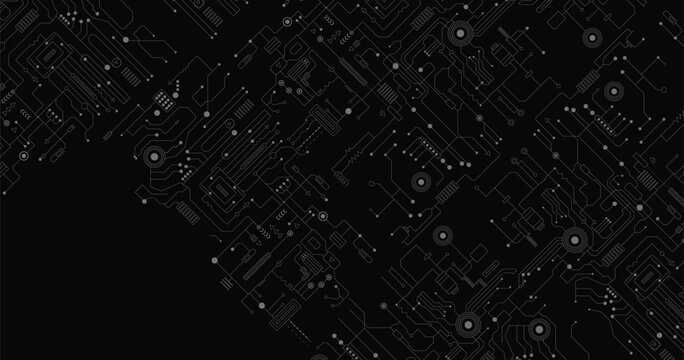 White technology on black background.2d illustration Abstract futuristic electronic circuit technology background science background.