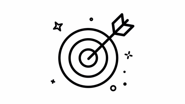 Dart board target with arrow in bullseye line art animation for goal achievement and business strategy concept