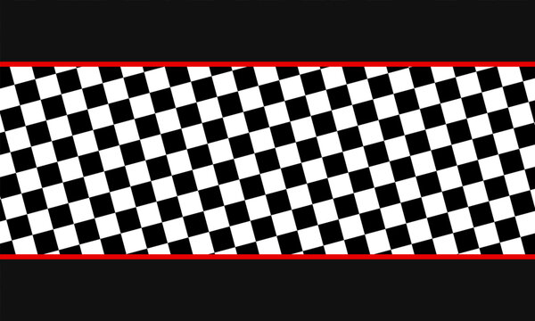 A cinematic letterbox style racing finish line with a checkered pattern and red borders illustration