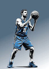 042-26-Powerful basketball player shooting a ball during a game, showcasing athleticism and skill © Lev