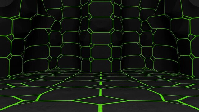 幾何学的な玄武岩の構造体とビリジアンのルーンが起動する古代技術の背景