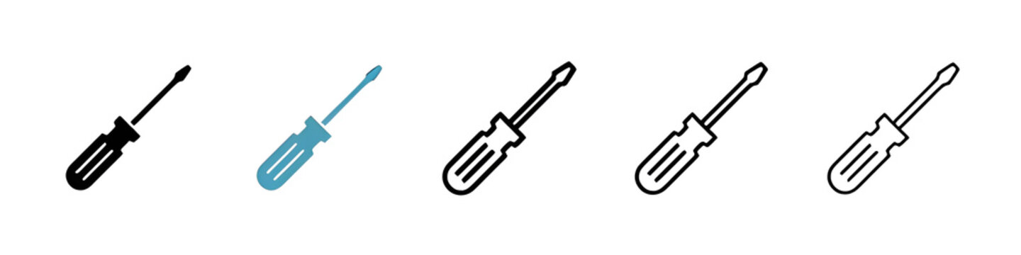 Screwdriver line icon vector set. Thin line customizable illustration. Contour symbol. Vector isolated outline drawing. Editable stroke