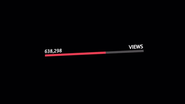Animated views number of viral content count 0 to 1,000,000 views growth bar, social media analytics, engagement growth, or content success, suitable for social media. 4K Video