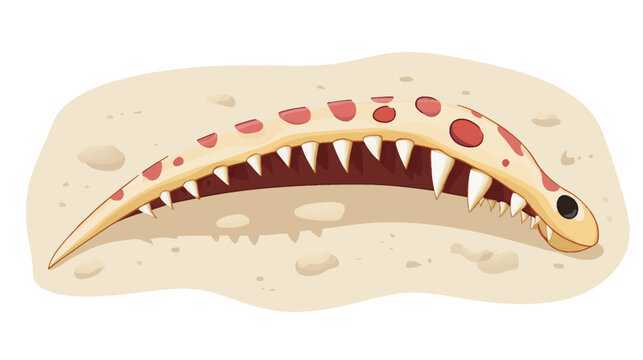 Cartoon of a desert sandworm with sharp teeth and pink spots