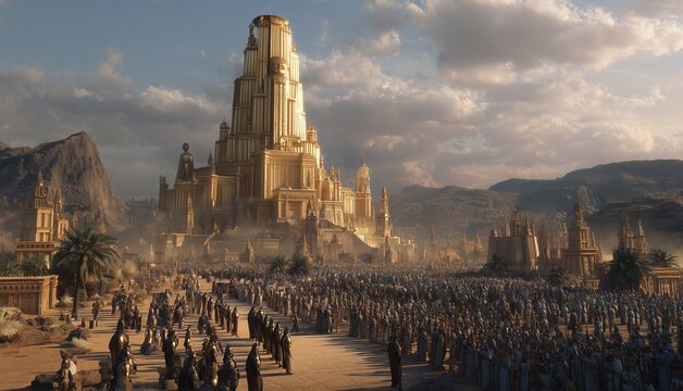 Ancient Babylon with Giant Lion Statue Biblical Kingdom Scene