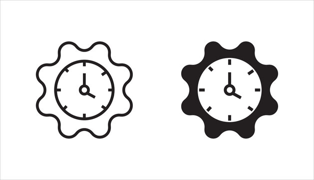 Minimal gear clock icon with outline style representing time management, productivity, scheduling, efficiency, maintenance, and workflow optimization concepts for business and technology projects.