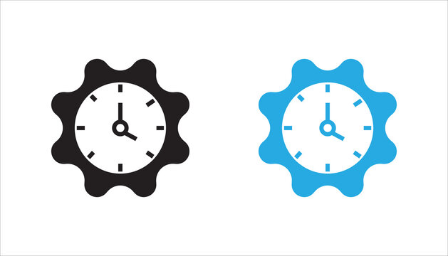 Minimal gear clock icon with outline style representing time management, productivity, scheduling, efficiency, maintenance, and workflow optimization concepts for business and technology projects.