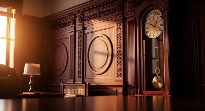 Grandfather clock in ornate room