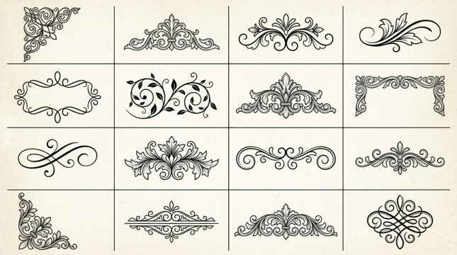 Collection of Decorative Flourishes and Ornate Borders.