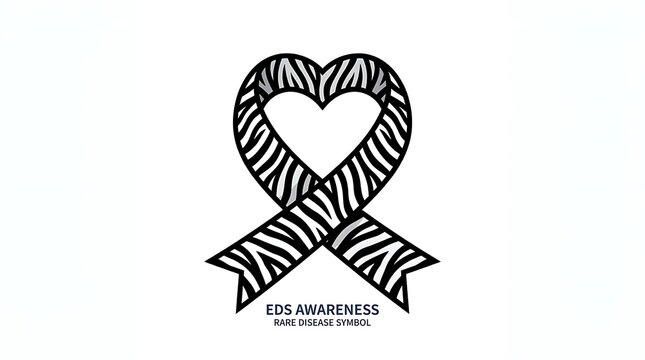 Zebra print heart shaped ribbon symbolizing EDS awareness and rare disease support with text