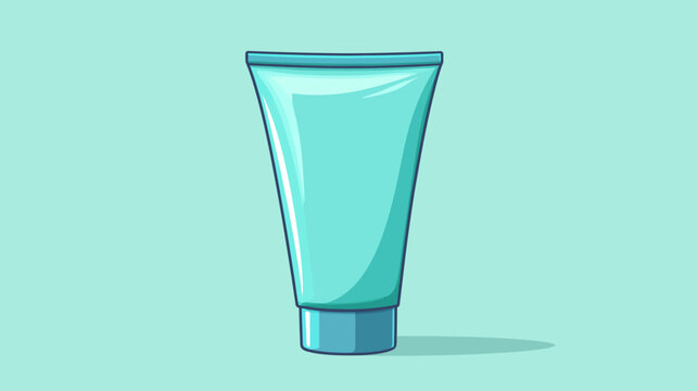 Simple illustration of a light blue, glossy squeeze tube on light teal background