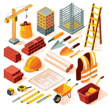 Construction Tools and Materials Isometric Set