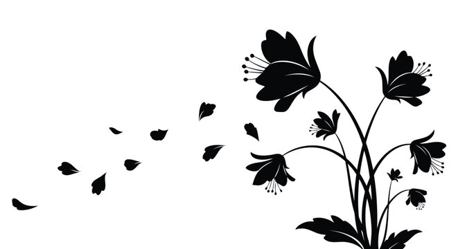 Black floral silhouette with falling petals