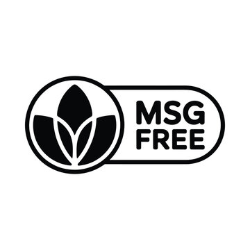 msg free label with leaf icon black and white vector illustration