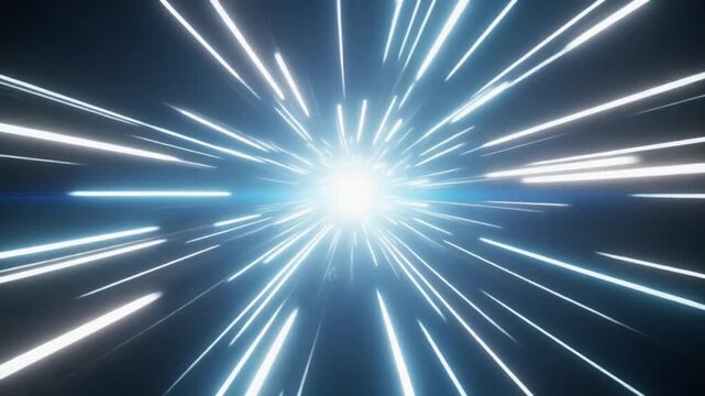 高速で駆け抜ける光の線とワープするような未来的な抽象背景映像