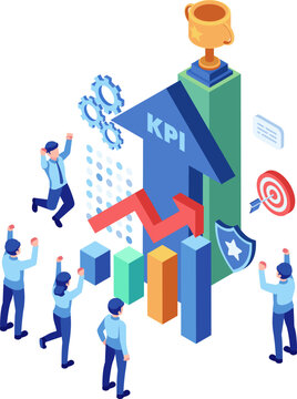 Isometric Business Team Celebrating KPI Growth and Success