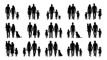 family silhouettes with children and pets silhouette high quality professional detailed modern elegant stylish clean crisp vibrant colorful digital