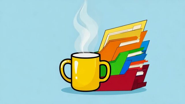 Breaktime Coffee and Paperwork Cartoon Illustration Animation