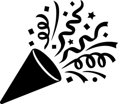 Black party horn with confetti and stars Vector